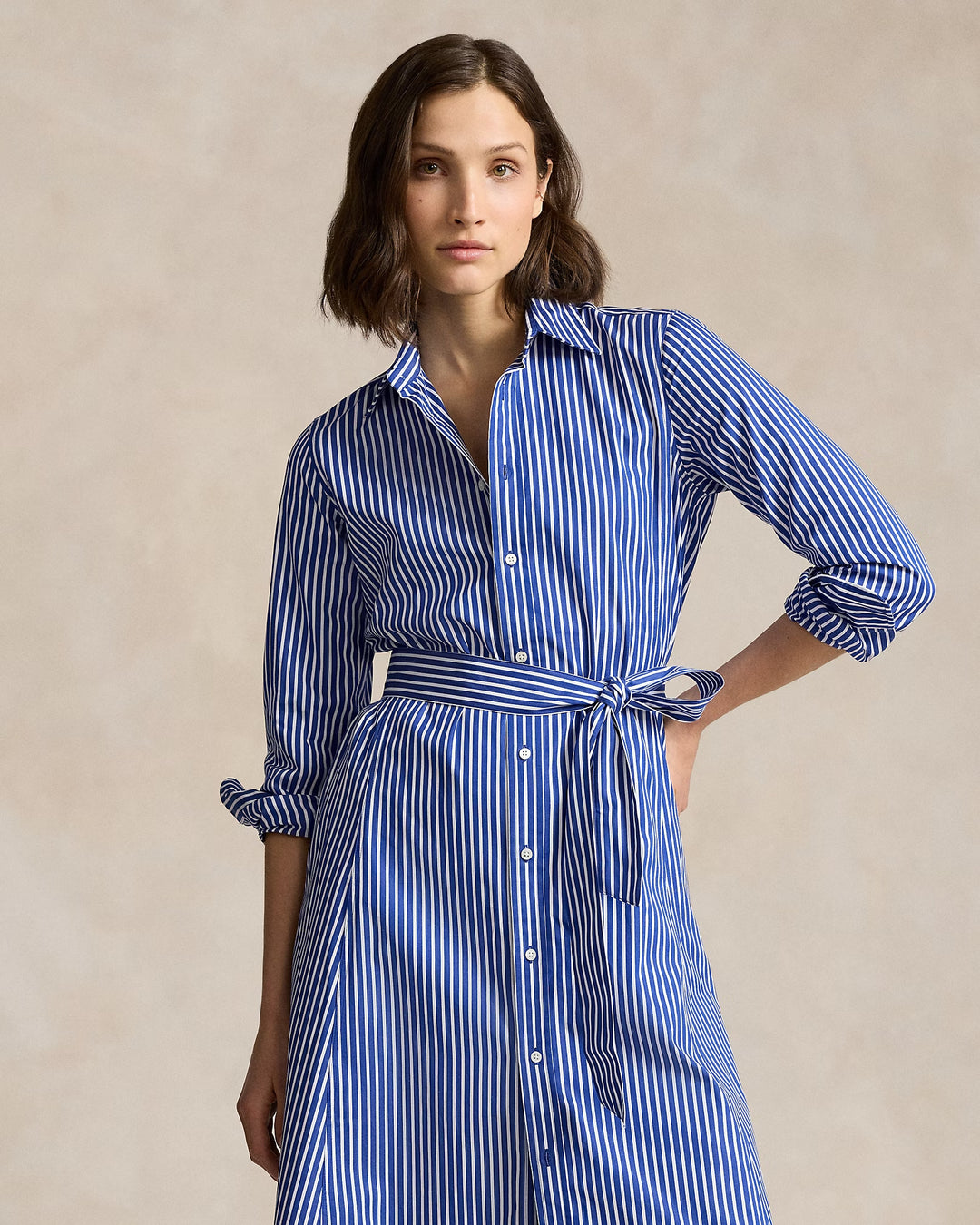 Ralph Lauren Belted Striped Cotton Shirtdress
