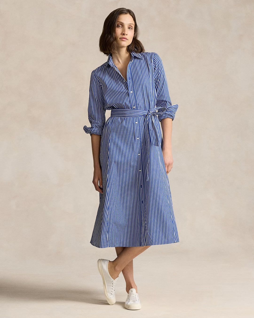 Ralph Lauren Belted Striped Cotton Shirtdress