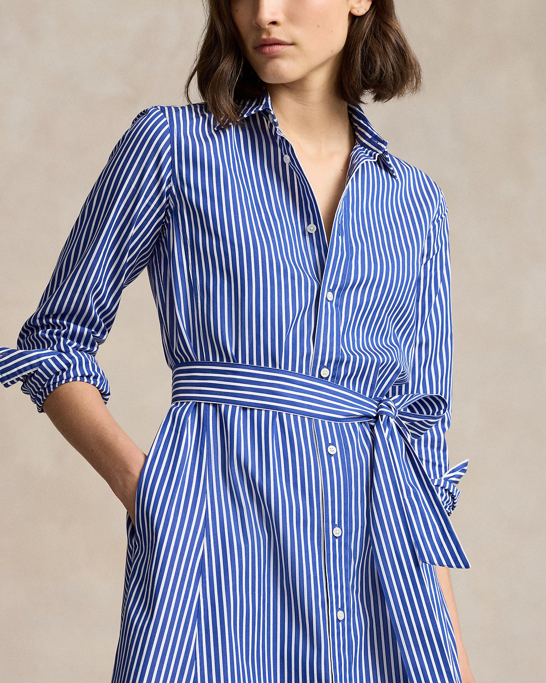 Ralph Lauren Belted Striped Cotton Shirtdress