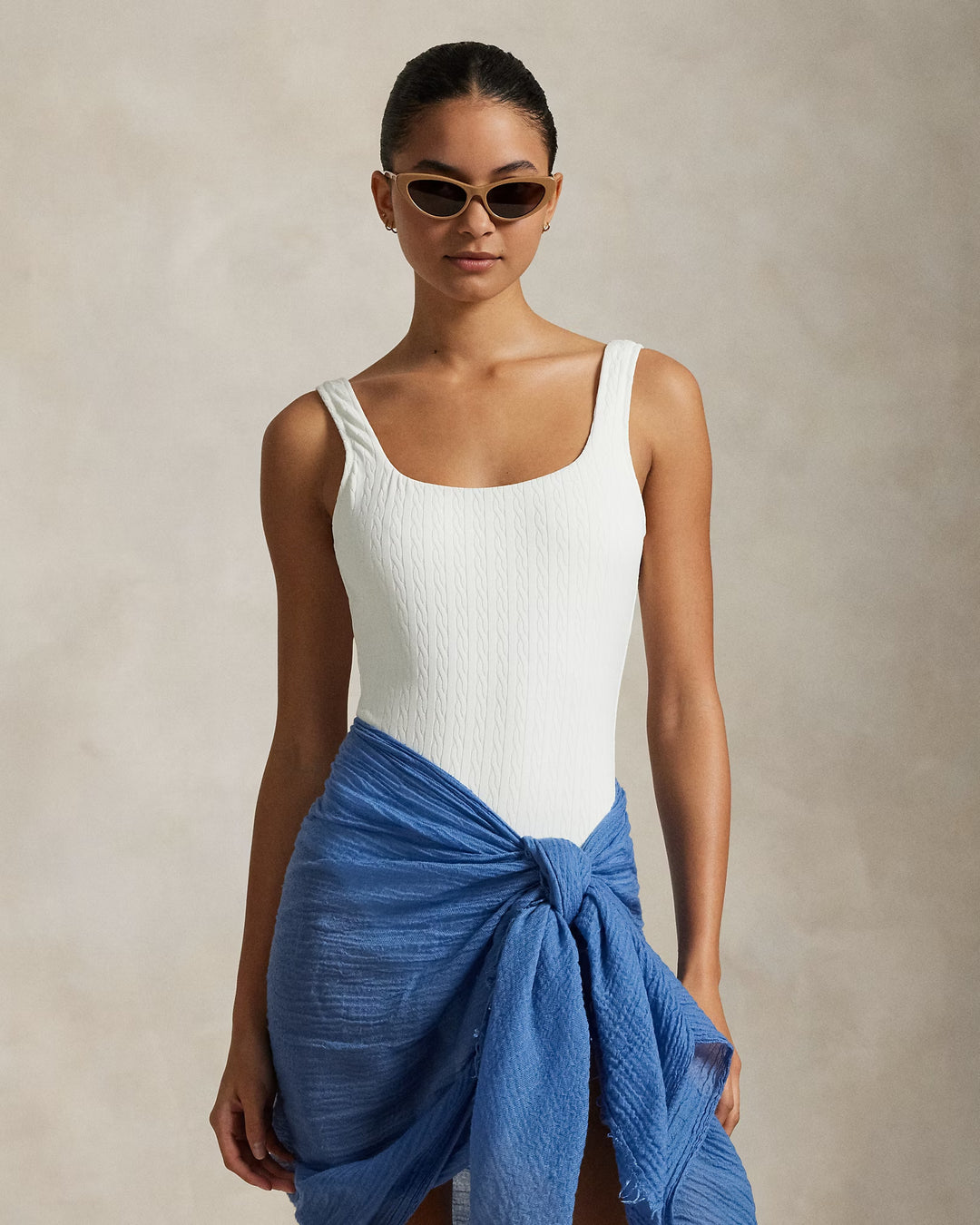 Ralph Lauren Cable-Motif Scoopback One-Piece