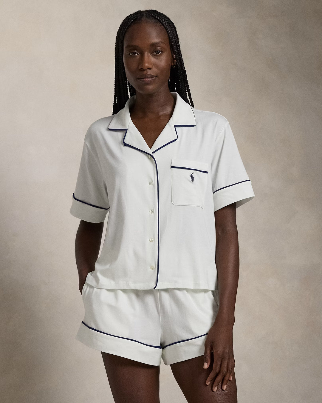 Ralph Lauren Piped Jersey Short-Sleeve Pajama Set