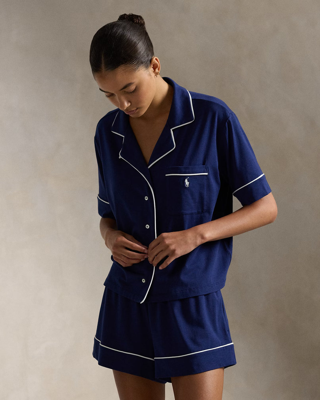 Ralph Lauren Piped Jersey Short-Sleeve Pajama Set