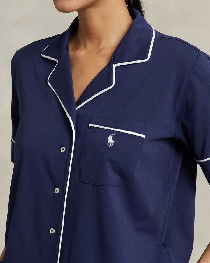 Ralph Lauren Piped Jersey Short-Sleeve Pajama Set