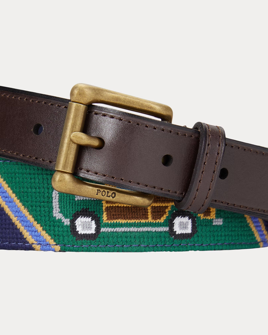 Ralph Lauren Leather-Trim Logo Needlepoint Belt