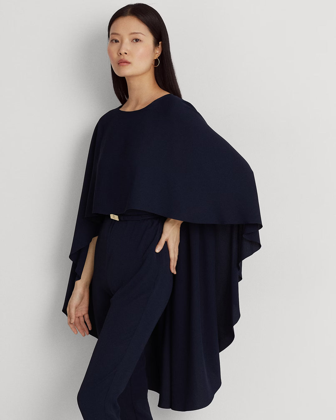 Ralph Lauren Belted Cape Georgette Jumpsuit