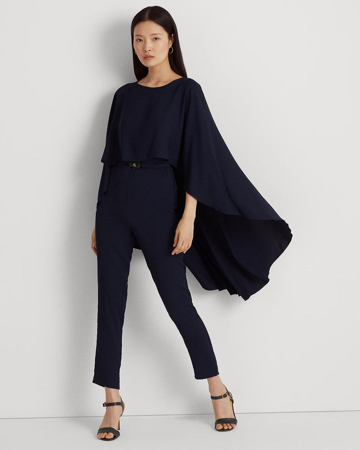 Ralph Lauren Belted Cape Georgette Jumpsuit