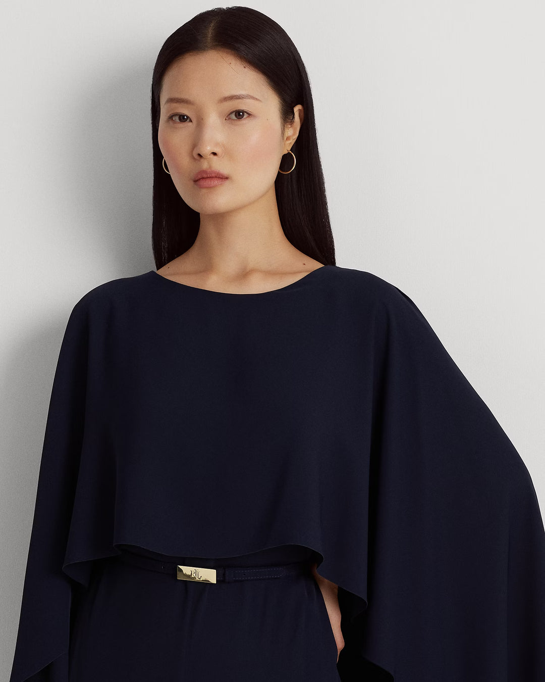 Ralph Lauren Belted Cape Georgette Jumpsuit