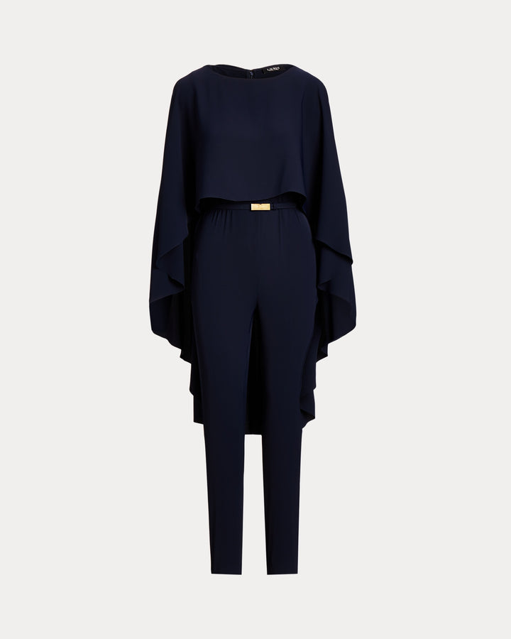 Ralph Lauren Belted Cape Georgette Jumpsuit
