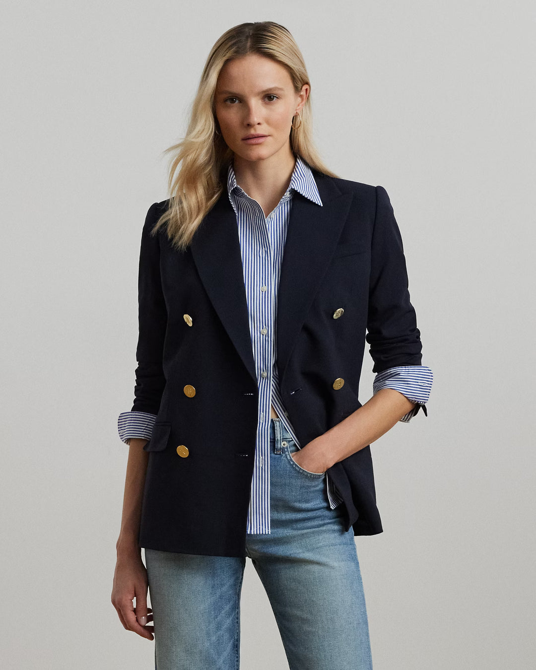 Ralph Lauren Double-Breasted Wool Crepe Blazer