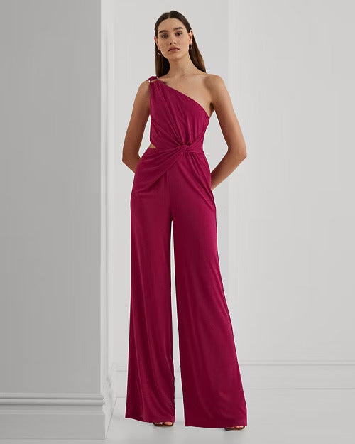 Ralph Lauren Twist-Front Jersey One-Shoulder Jumpsuit