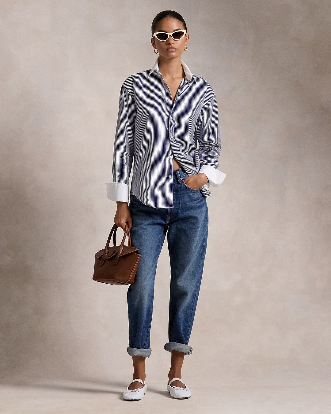 Ralph Lauren Extended-Cuff Striped Cotton Shirt