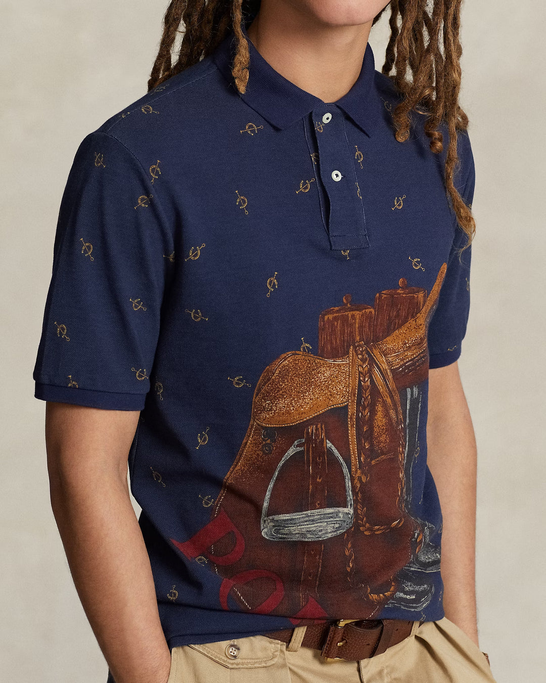 Ralph Lauren Classic Fit Saddle-Print Mesh Polo Shirt