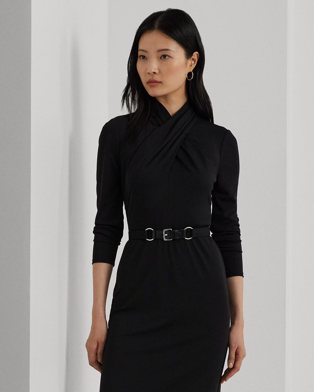 Ralph Lauren Belted Mockneck Jersey Dress