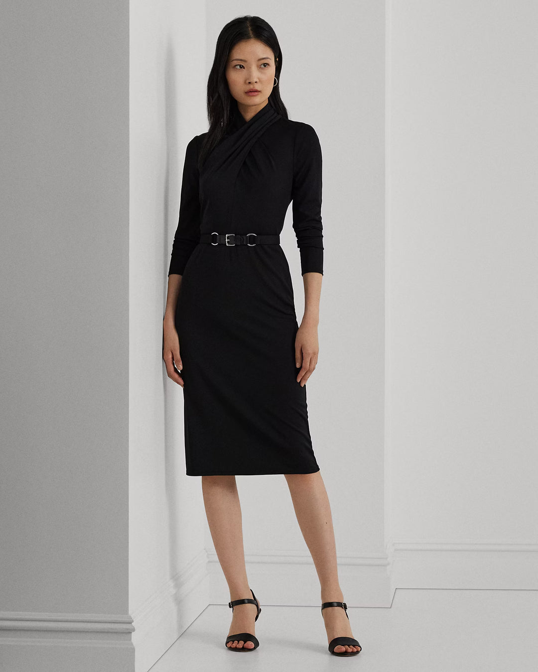 Ralph Lauren Belted Mockneck Jersey Dress