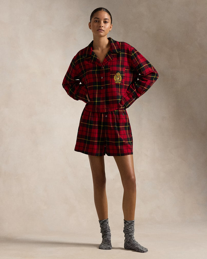 Ralph Lauren Crop Top & Boxer Plaid Flannel PJ Set