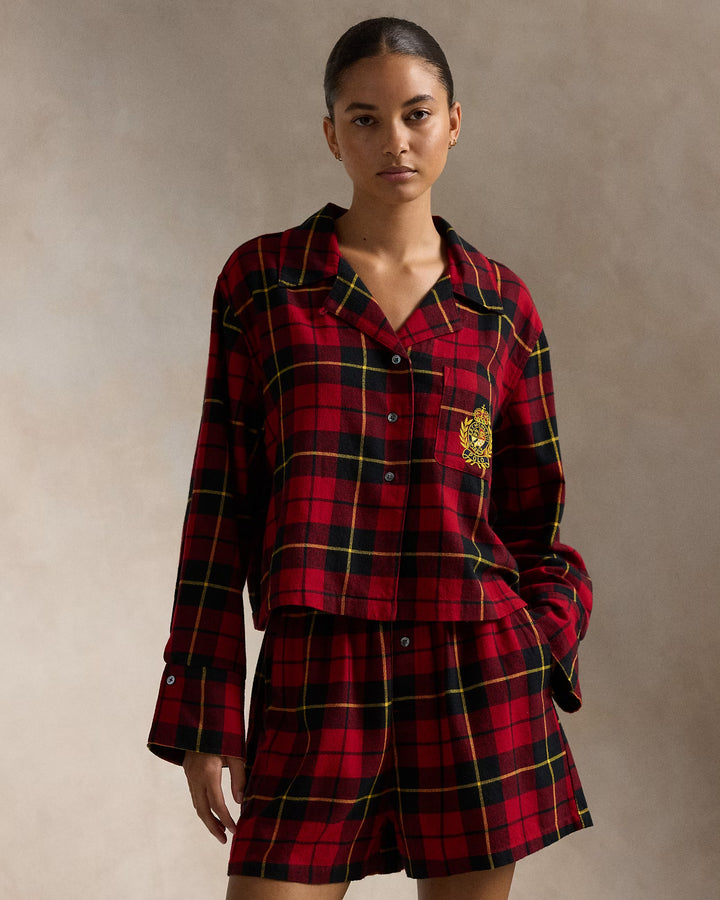Ralph Lauren Crop Top & Boxer Plaid Flannel PJ Set