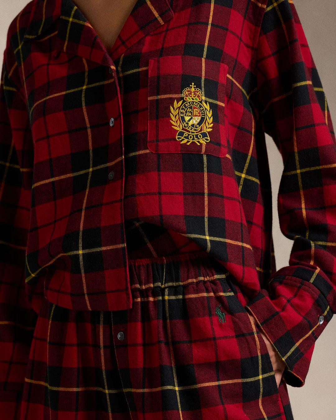 Ralph Lauren Crop Top & Boxer Plaid Flannel PJ Set
