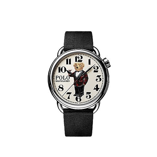 Ralph Lauren 42 MM Tartan Polo Bear Steel White Dial