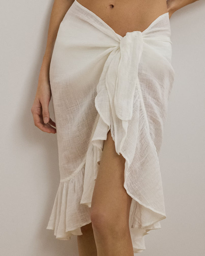 Ralph Lauren Ruffle-Trim Cotton-Linen Skirt Cover-Up