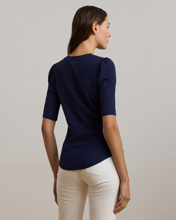 Ralph Lauren Cotton-Blend Rib-Knit Puff-Sleeve Tee