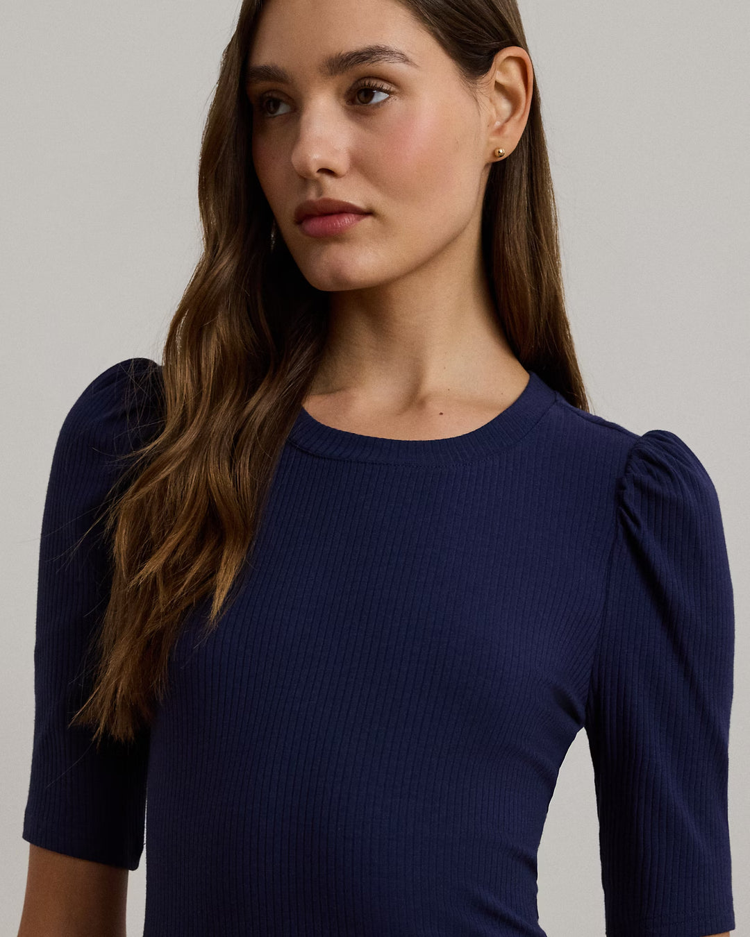 Ralph Lauren Cotton-Blend Rib-Knit Puff-Sleeve Tee