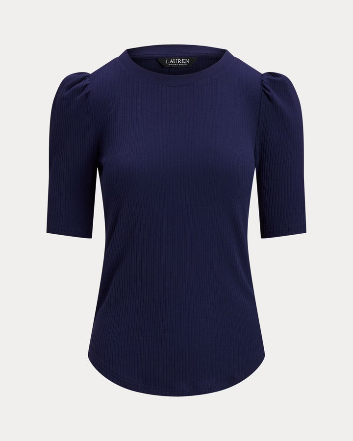 Ralph Lauren Cotton-Blend Rib-Knit Puff-Sleeve Tee