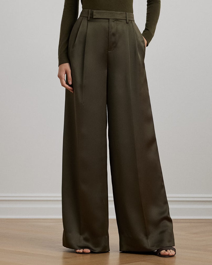Ralph Lauren Pleated Satin Charmeuse Wide-Leg Pant