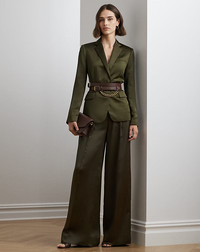 Ralph Lauren Pleated Satin Charmeuse Wide-Leg Pant