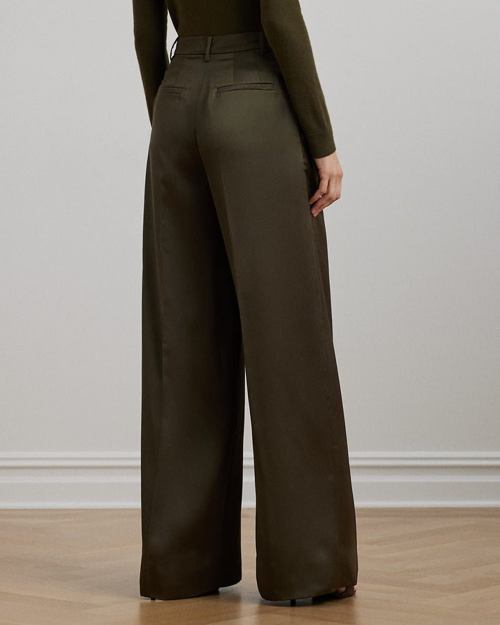 Ralph Lauren Pleated Satin Charmeuse Wide-Leg Pant