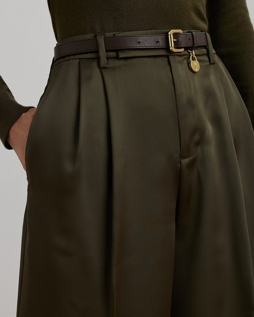 Ralph Lauren Pleated Satin Charmeuse Wide-Leg Pant