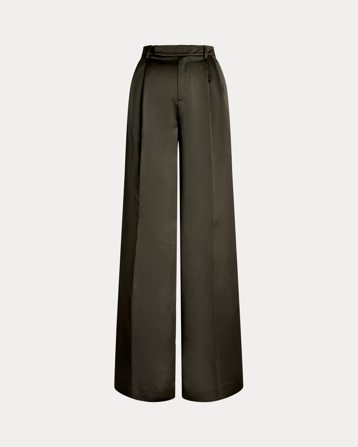 Ralph Lauren Pleated Satin Charmeuse Wide-Leg Pant