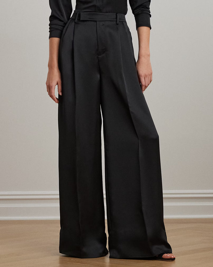 Ralph Lauren Pleated Satin Charmeuse Wide-Leg Pant