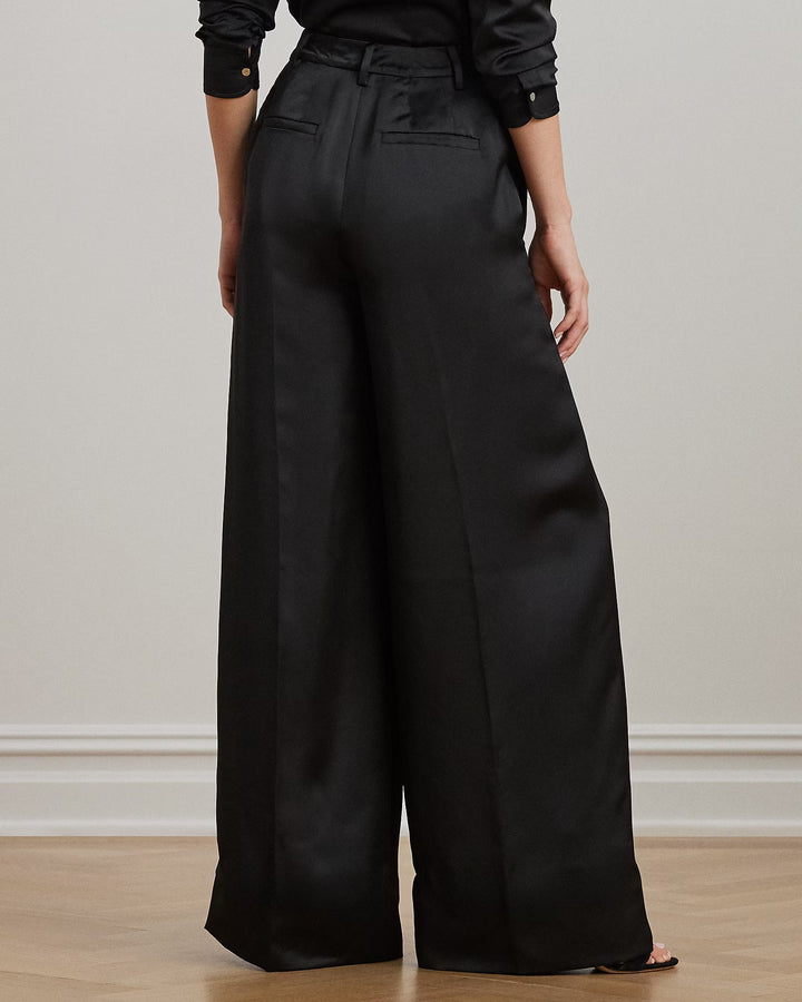 Ralph Lauren Pleated Satin Charmeuse Wide-Leg Pant