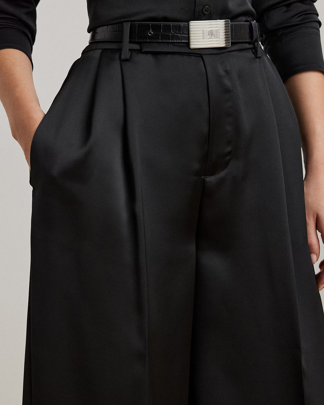 Ralph Lauren Pleated Satin Charmeuse Wide-Leg Pant