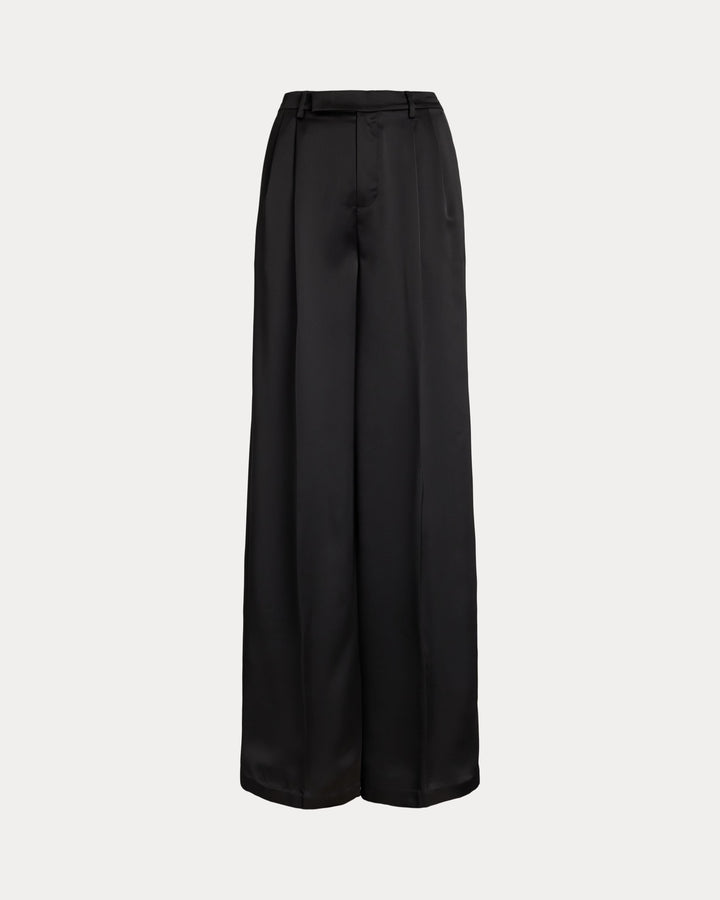 Ralph Lauren Pleated Satin Charmeuse Wide-Leg Pant