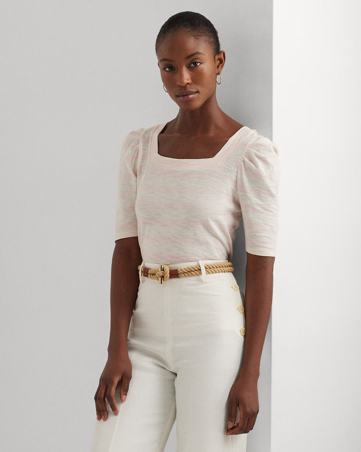 Ralph Lauren Striped Cotton Jersey Puff-Sleeve Tee