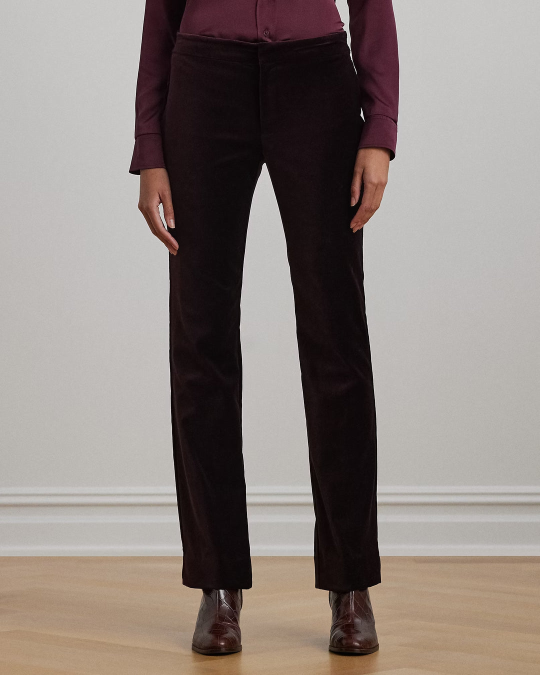 Ralph Lauren Stretch Velvet Straight-Leg Pant