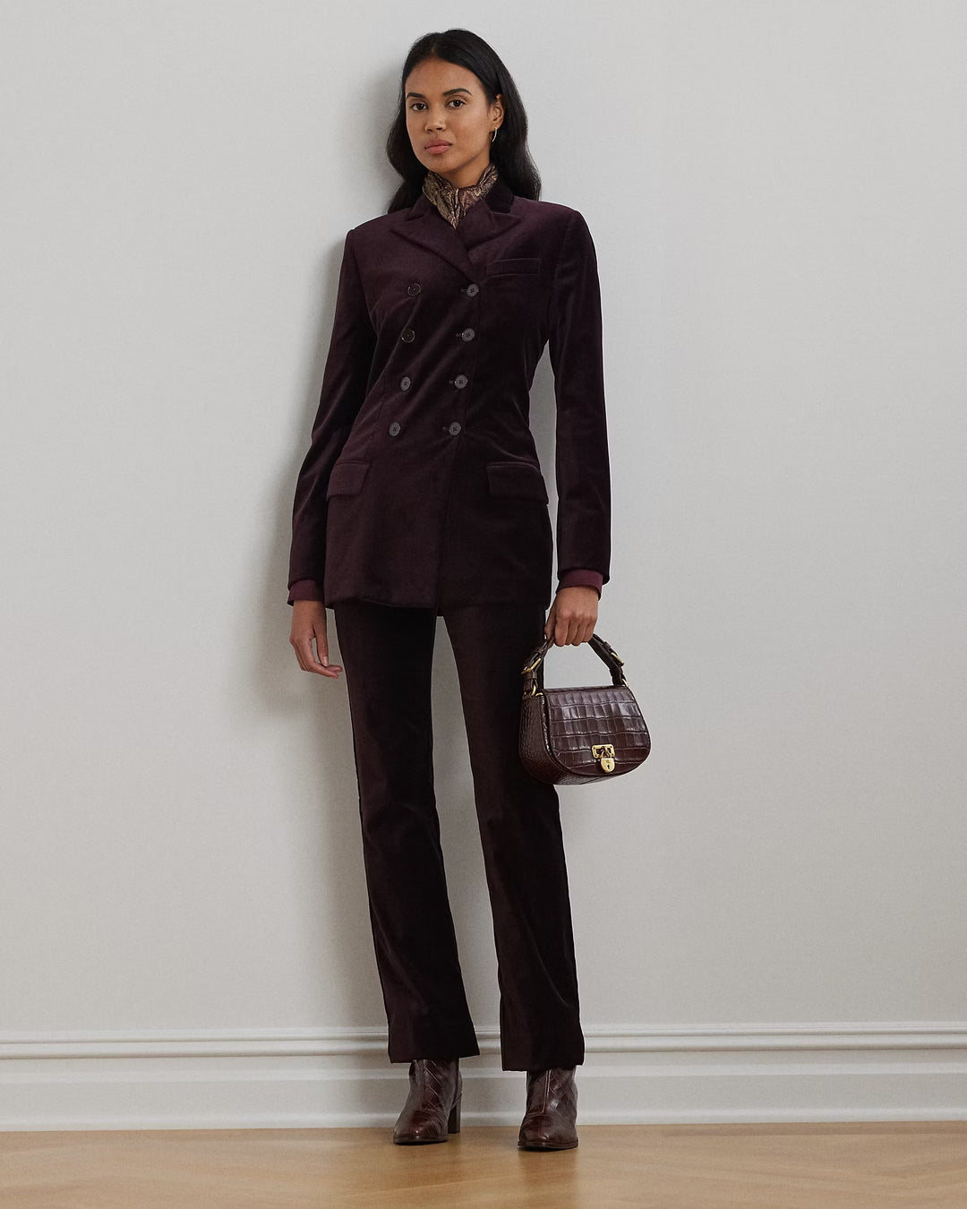 Ralph Lauren Stretch Velvet Straight-Leg Pant