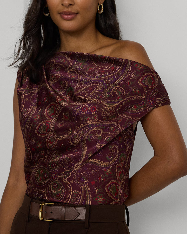 Ralph Lauren Print Charmeuse Off-the-Shoulder Blouse