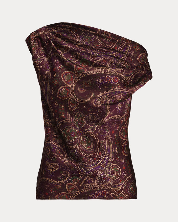 Ralph Lauren Print Charmeuse Off-the-Shoulder Blouse