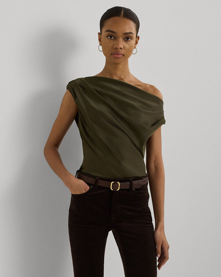 Ralph Lauren Satin Charmeuse Off-the-Shoulder Blouse