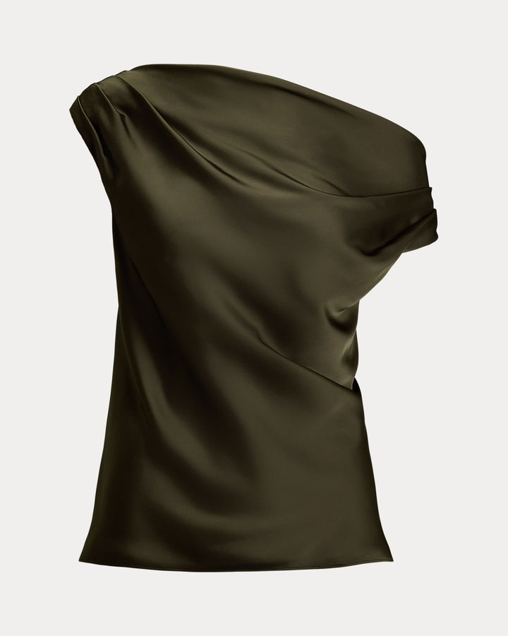 Ralph Lauren Satin Charmeuse Off-the-Shoulder Blouse