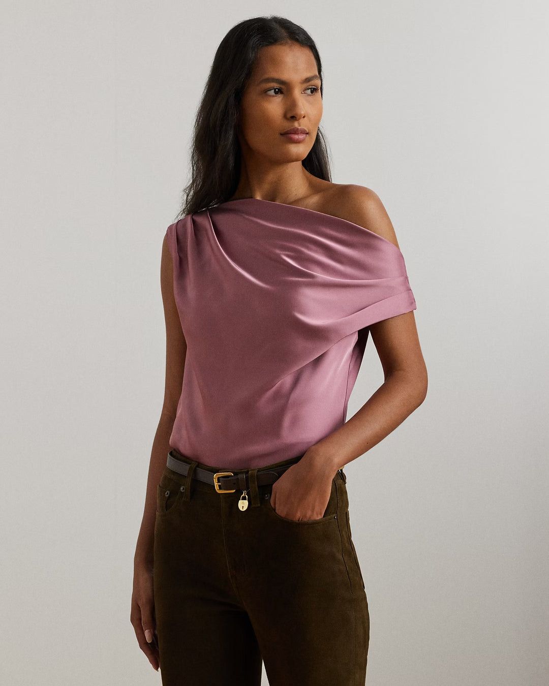 Ralph Lauren Satin Charmeuse Off-the-Shoulder Blouse