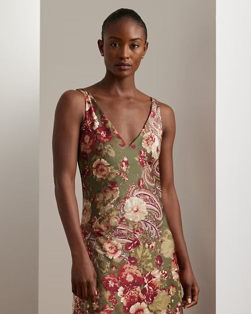 Ralph Lauren Floral Satin Charmeuse Sleeveless Dress