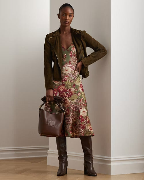 Ralph Lauren Floral Satin Charmeuse Sleeveless Dress