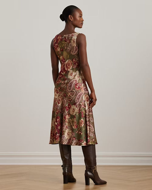 Ralph Lauren Floral Satin Charmeuse Sleeveless Dress