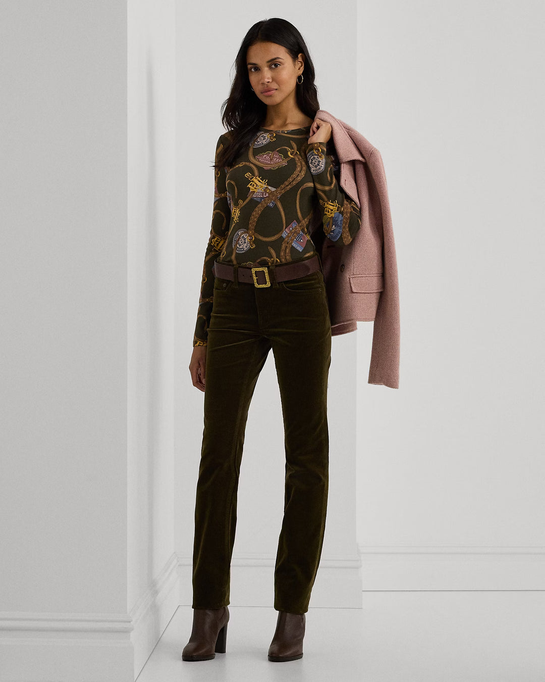 Ralph Lauren Belting-Print Cotton Long-Sleeve Tee