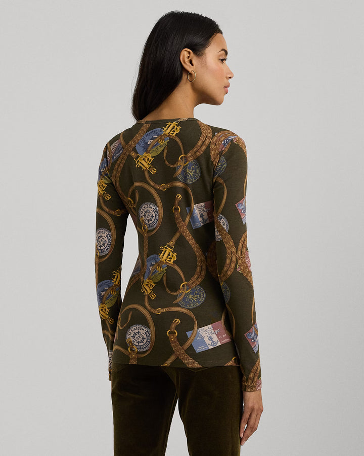 Ralph Lauren Belting-Print Cotton Long-Sleeve Tee