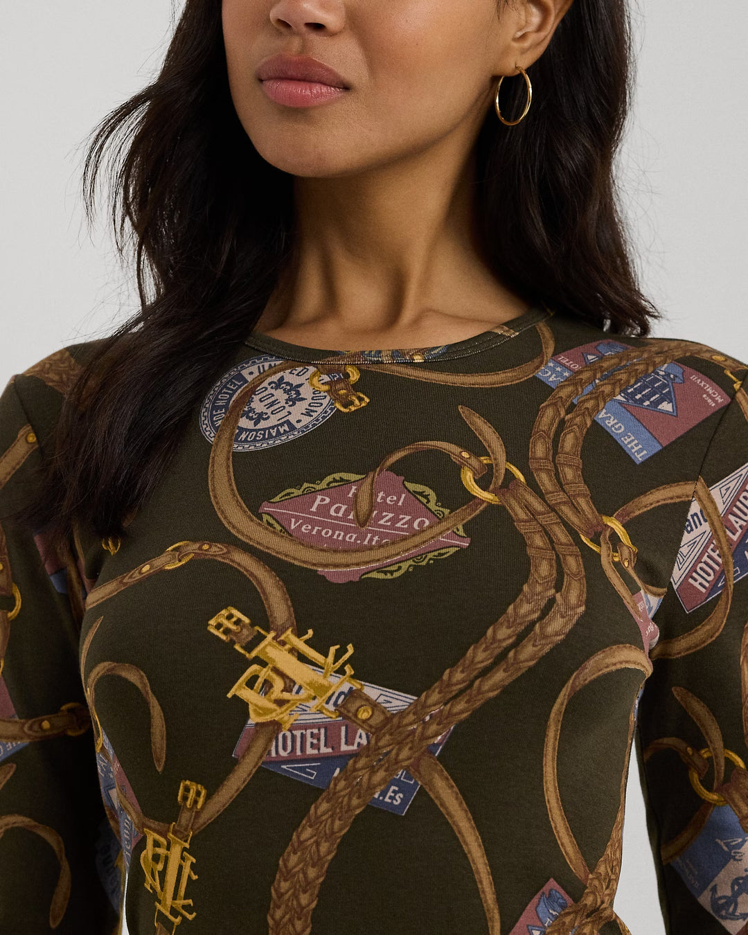 Ralph Lauren Belting-Print Cotton Long-Sleeve Tee