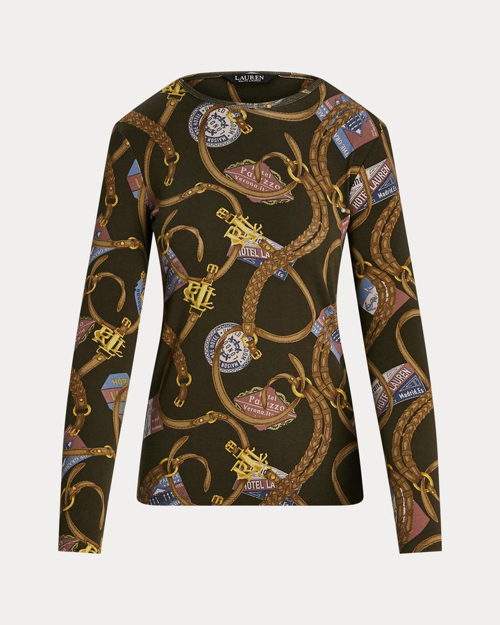Ralph Lauren Belting-Print Cotton Long-Sleeve Tee